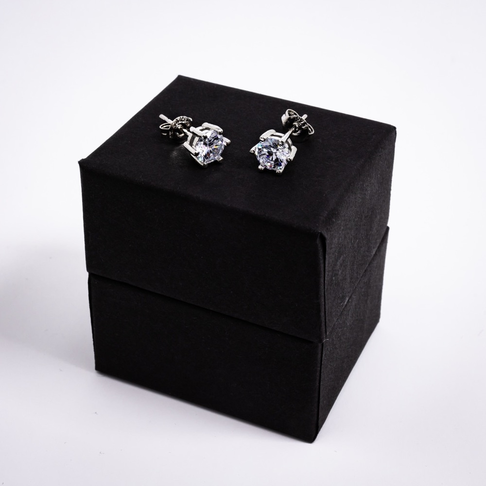 .925 Silver Round Cut CZ Diamond Earrings - Picture 2 of 3